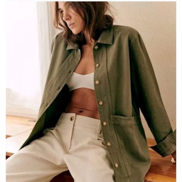Sezane Jackets & Blazers - SEZANE Sz L Large Olive Green Will Jacket Coat Cotton